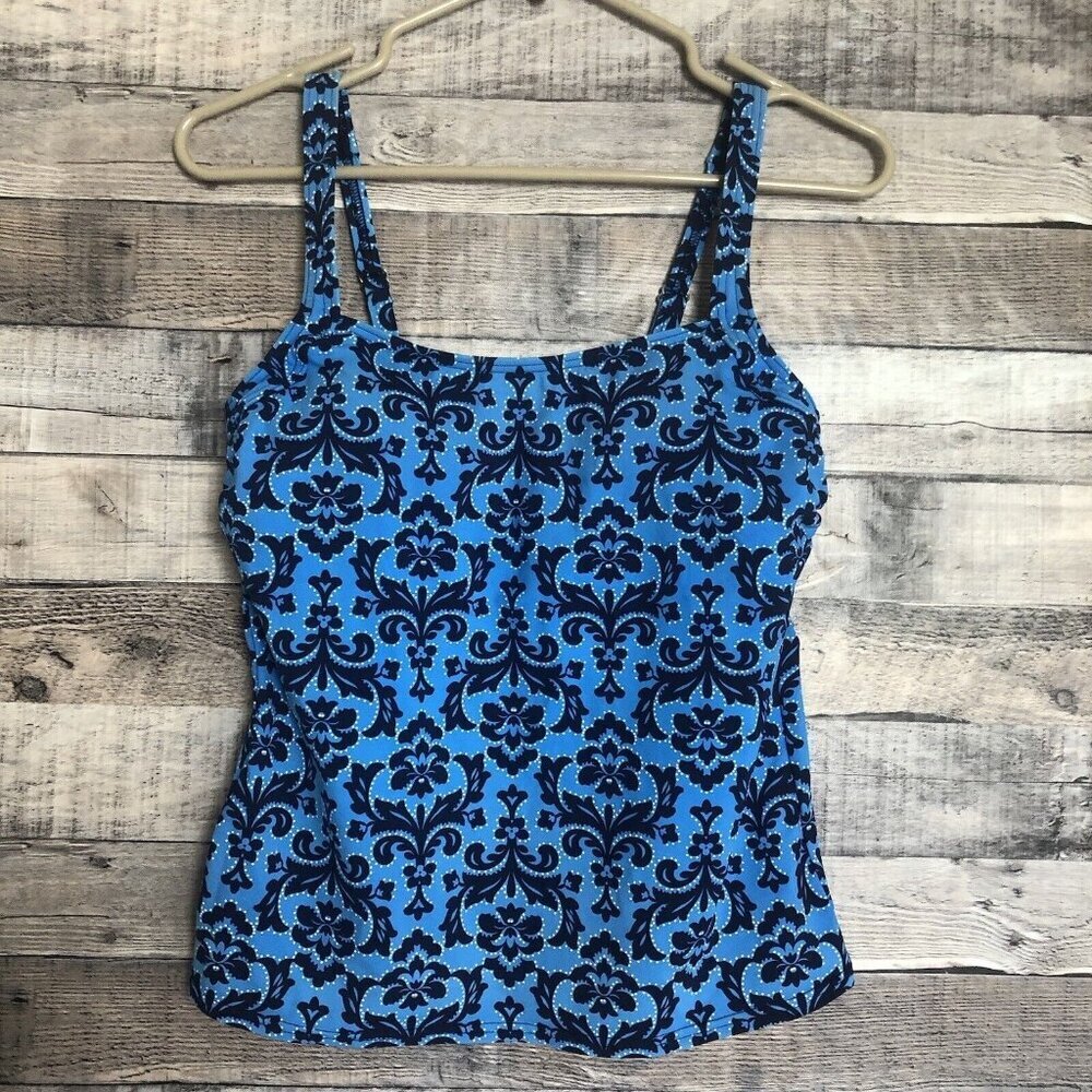 Lands End Tankini Top Size 2 Shelf Bra Padded Swim Top Blues